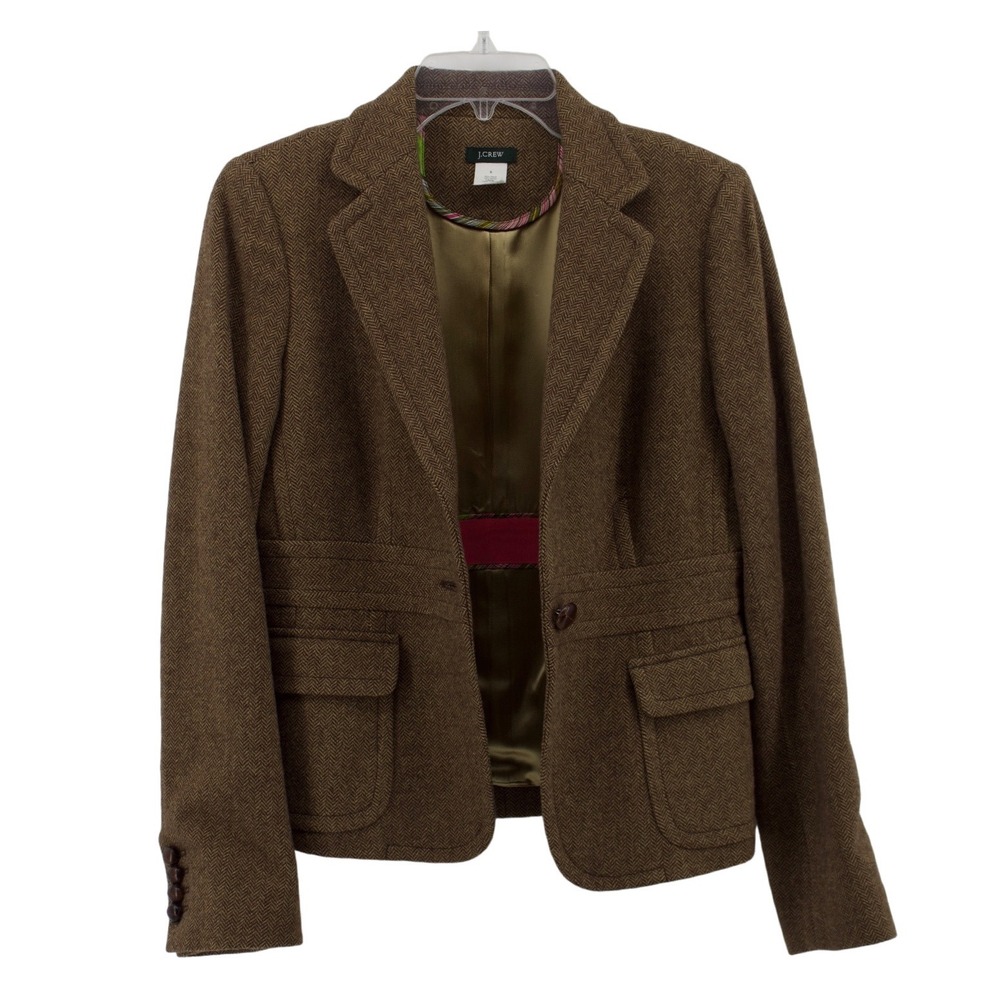 J.Crew Wool Blazer Womens 6 Style 70802 Brown Herringbone Academic Career